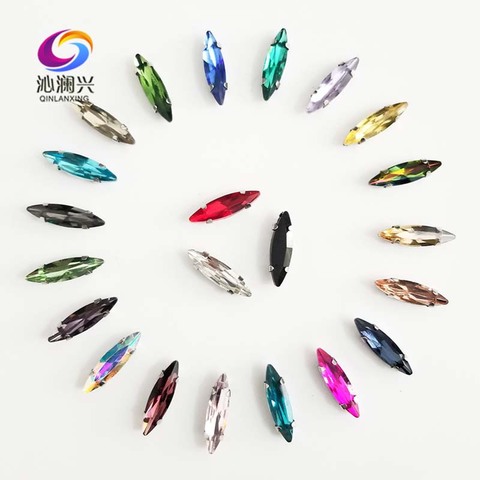 4x15mm 50pcs/lot Mix Color Horse Eye Shape Glass Crystal Rhinestone sew on Sliver Claw Rhinestones for Diy Clothing accessories ► Photo 1/6