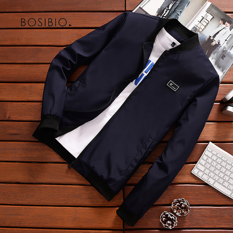 BOSIBIO Summer Autumn Mens Jacket Stand Collar Windbreaker Male Blue Baseball Jackets Casual Thin High Quality Size M-4XL LH-2 ► Photo 1/6