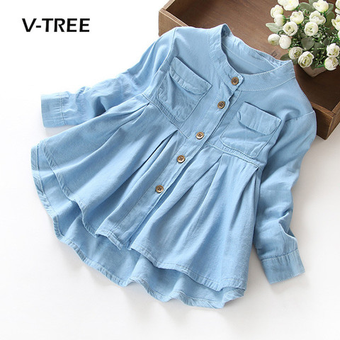 V-TREE girls dress 2-10 years teenage girls denim dress kids spring long sleeve A-line dress children baby clothes ► Photo 1/5