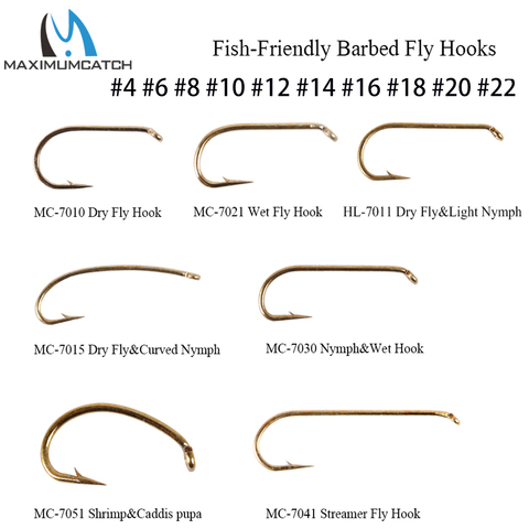 Maximumcatch 100pc Fly Tying Hook 4#-22# Fish-Friendly Barbed Fly Fishing Hook Dry Wet Nymph Shrimp Caddis Pupa Streamer Flies ► Photo 1/6