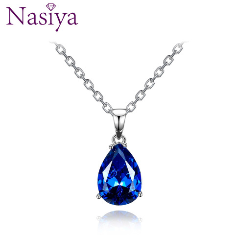 Nasiya Women's Sterling Silver 925 Necklaces Pendants Aquamarine Blue Sapphire Water Drop Gemstone Party Wedding Jewelry Gift ► Photo 1/5