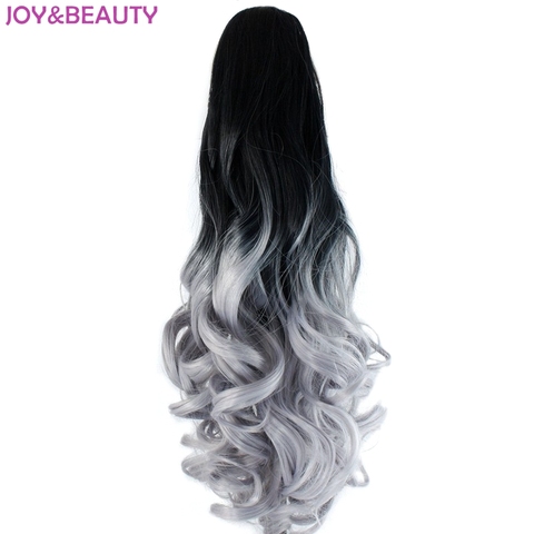 JOY&BEAUTY Hair Black Gray Ombre Synthetic Hair Long Wavy Claw Ponytails 22