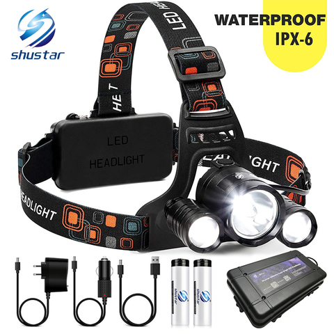 Super bright LED headlamp 3xT6 led headlight Waterproof fishing lamp 4  lighting modes camping lamp use 18650 battery - Price history & Review, AliExpress Seller - shustar Official Store