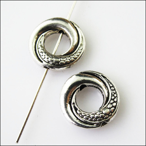 6Pcs Antiqued Silver Tone Round Circle Spacer Beads Frame Charms 14.5mm ► Photo 1/5