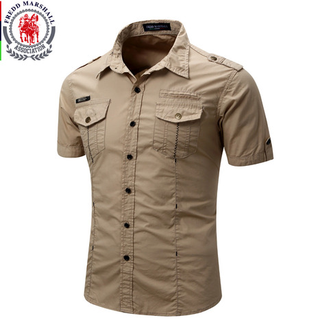 Men's Shirt 2022 New Men Cargo Shirt Fashion Casual Shirt Summer Style 100% Cotton Solid Mens Casual Shirt Plus Size S-3XL 55888 ► Photo 1/6