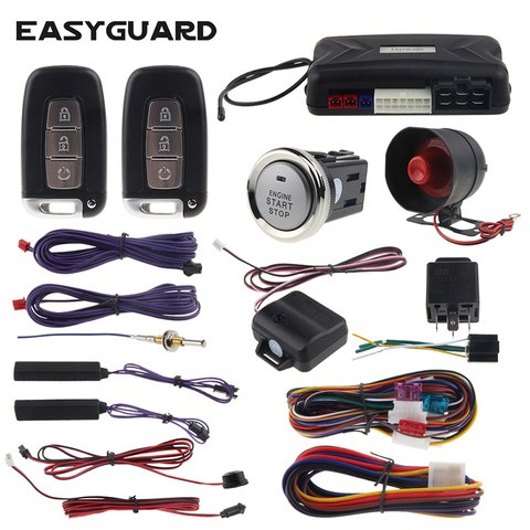 PKE car alarm passive keyless entry EASYGUARD remote start stop & push start button 12v shock sensor warning smart key alarm ► Photo 1/6