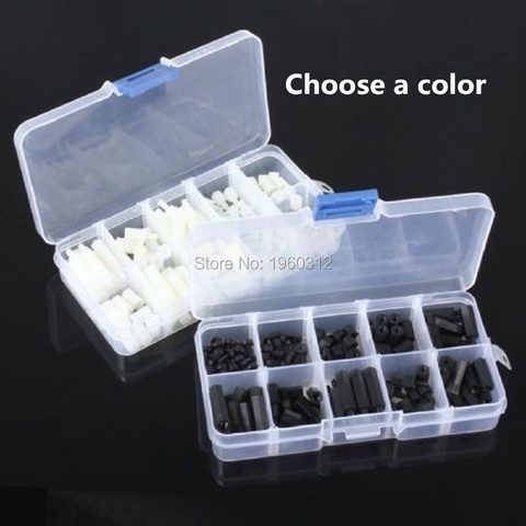 120pcs/set M3 Nylon Hex Spacer Screw Nut Assortment Kit Plastic Standoff Set black or white kit Sample box ► Photo 1/1