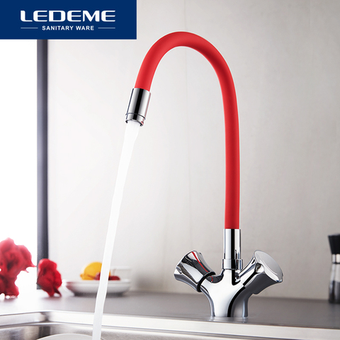 LEDEME Silica Gel Nose Any Direction Rotating Kitchen Faucet Cold and Hot Water Mixer Torneira Cozinha Double Handle Tap L4022 ► Photo 1/6