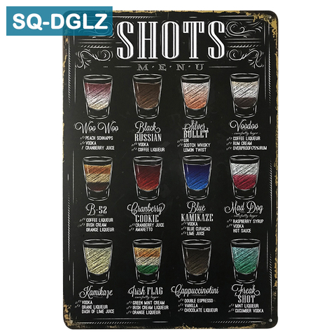 [SQ-DGLZ]Hot Hand Painted SHOTS MENU Metal Sign Vintage Metal Plates Cafe Pub Club Home Wall Decor Tin Signs Retro Plaque ► Photo 1/6