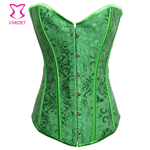 Green Brocade Overbust Corselet Sexy XXL Corset Tight Lacing Korsett For Women Corpete E Corseletes Espartilhos Gothic Clothing ► Photo 1/1