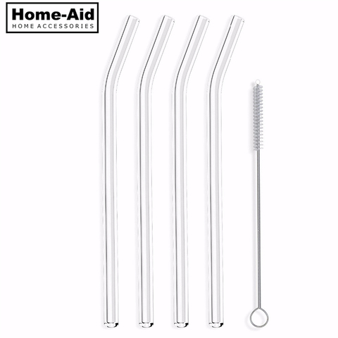 4pcs Reusable Clear Drinking Glass Straws+1pcs Cleaning Brush for Bar Drinking Cold Bevarage Sipping Cocktail Coffee ► Photo 1/6