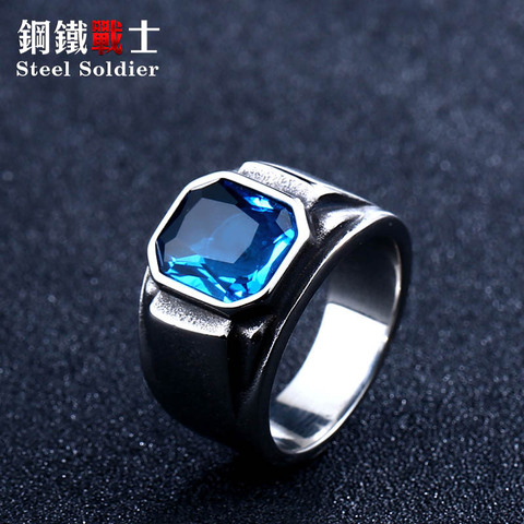 steel Korean fashion 2022 new solider green stone ring for women blue stone high polished men ring stainless steel jewelry ► Photo 1/6