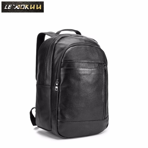 Men Genuine Leather Design Casual Travel Bag Male Fashion Backpack Daypack College Student School Book 17