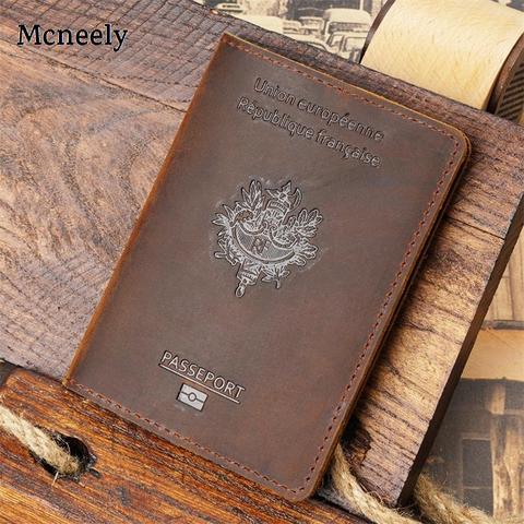 Nice France Passport Cover Crazy Horse Leather Card Holder Men Passport Case Travel Unisex French Genuine Leather Travel Wallet ► Photo 1/6