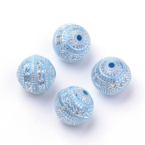 20pcs 11.5x11mm Round Cornflower Blue Plating Acrylic Beads Metal Enlaced Folk Style with 1.5mm Hole for Jewelry Making ► Photo 1/2