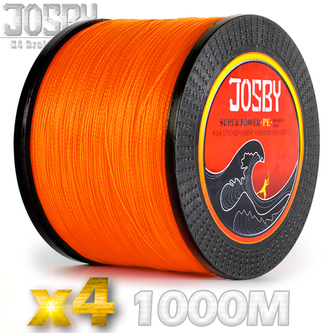 JOSBY 8 Braided Fishing Line 1000M Multifilament PE 4 Strands Fishing Cord 10LB-85LB Strong Japan Technology Orange 9 colors ► Photo 1/6
