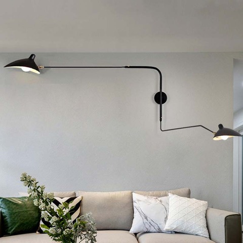 Minimalist Wall Lamps 2 Long Arms Black Wall Lights Vintage Adjustable Wall Lamps for Kitchen Bedroom Living room Decoration ► Photo 1/6