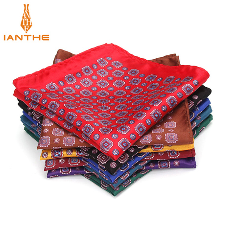 Men's Brand Handkerchief Vintage Geometric Pocket Square Soft Hankies Wedding Party Business Silk Colorful Chest Towel Gift Navy ► Photo 1/6