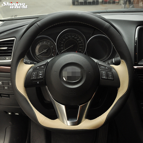 Shining wheat Hand-stitched Black Beige Steering Wheel Cover for Mazda CX-5 CX5 Atenza 2014 New Mazda 3 CX-3 2016 ► Photo 1/4