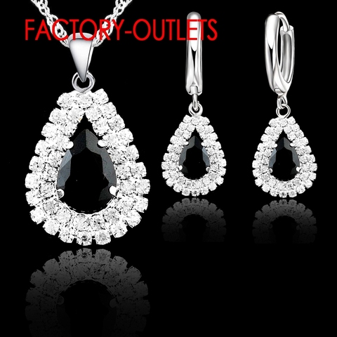 Hot Sale 925 Sterling Silver Bridal Jewelry Sets Austrian Crystal Water Drop Necklaces Hoop Earrings Women Party Engagement ► Photo 1/6