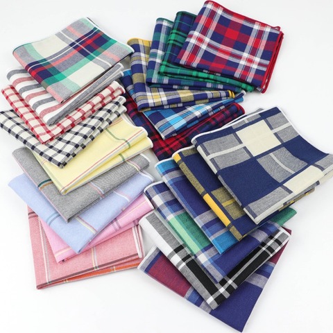 Men Cotton Handkerchiefs Woven Colorful Printing Plaid Pocket Square Mens Casual Rainbow Pockets Handkerchief Towels ► Photo 1/3