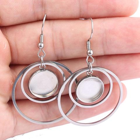 reidgaller 10pcs diy Stainless Steel dangle earring base blanks 12mm dia cameo cabochon settings with double hoop circle charms ► Photo 1/4