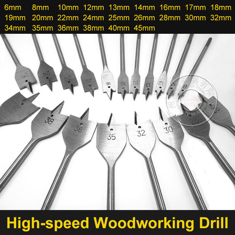 HOEN 6-45mm Flat Drill Long High-carbon Steel Wood Flat Drill Set Woodworking Spade Drill Bits Durable Woodworking Tool Sets ► Photo 1/6