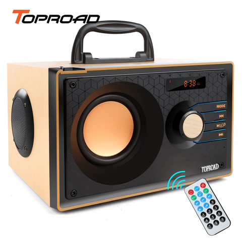 TOPROAD Wooden Bluetooth Speaker Wireless Stereo Subwoofer Portable Party Speakers Music Player Support FM radio Remote Control ► Photo 1/6