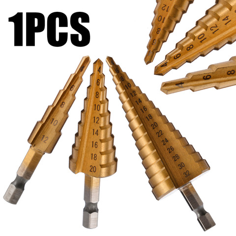 1pc HSS Step Cone Drill Bit Set Titanium Coated Woodworking Hole Milling Cutter 4-12/4-20/4-32mm ► Photo 1/6