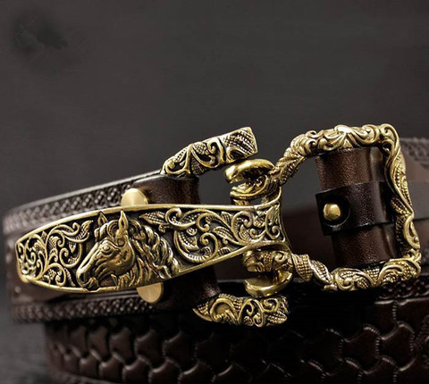 1Set=4pcs Solid Brass Cavalry Belt Buckle for Men DIY Waistband Jeans Leather Craft for 38mm Belt Rivet Screws Accessory ► Photo 1/6