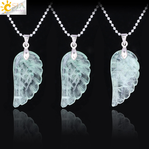 CSJA Green Fluorite Jewelry Natural Stone Carved Angel Wing Pendant Necklaces for Men Women Fashion Jewellery Lover Gift F295 ► Photo 1/6