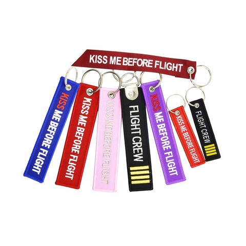 1 piece KISS ME BEFORE FLIGHT KeyChain aviation gift FLIGHT CREW Embroidery Key Chain Tag Key Chains ► Photo 1/6