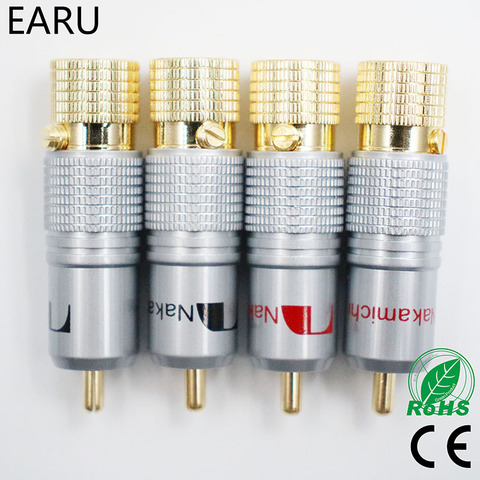 4pcs NAKAMICHI 10mm Gold Plated RCA Plug Locking Non Solder Plug RCA Coaxial Connector Socket Adapter factory High Quality ► Photo 1/6