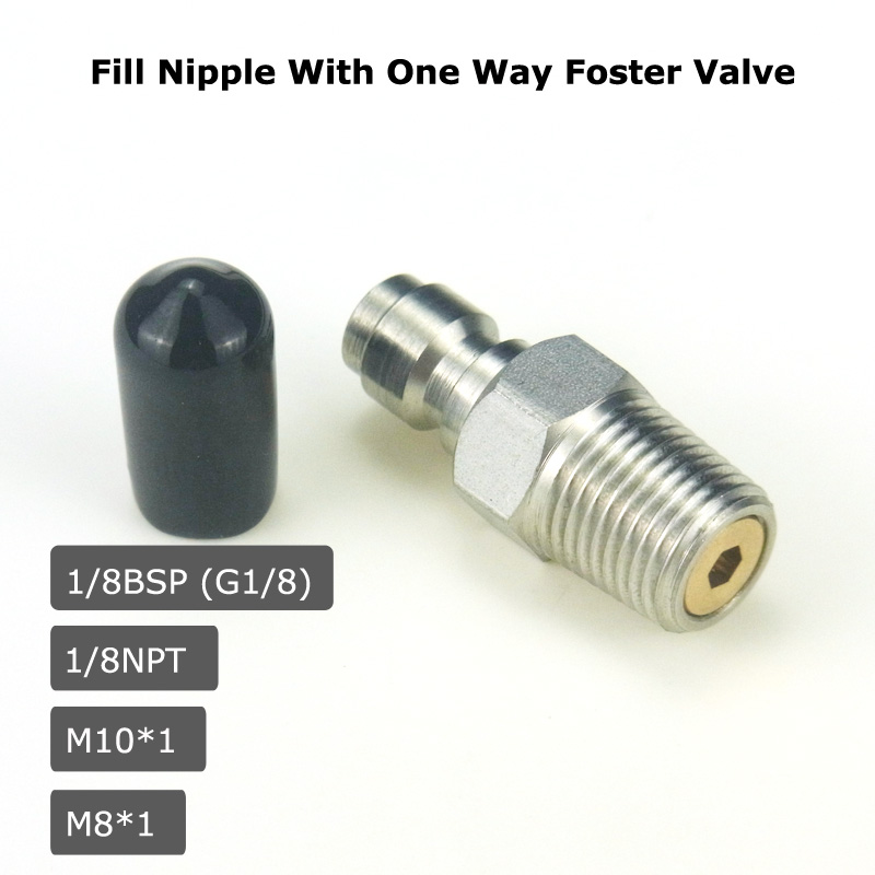 Stainless Steel Paintball One Way Valve Foster Fill Nipple NPT1/8 Quick Plug Set 