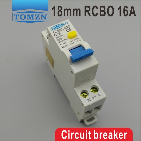 TOB3L-32F 18MM RCBO 16A 1P+N 6KA Residual current Circuit breaker with over current and Leakage protection ► Photo 1/6
