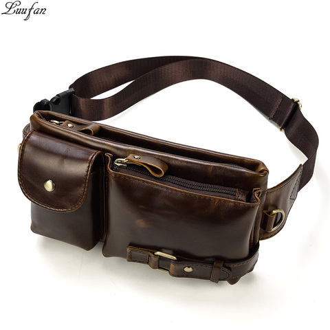 Casual Genuine Leather Man Waist Pack Fanny Pack Belt Bag Phone Pouch Sporty Small Crossbody Bag Travel Chest Pack for Biker ► Photo 1/6