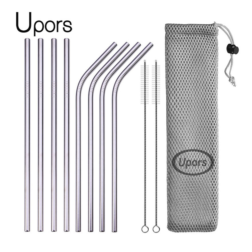 Stainless Steel Metal Drinking Straw Reusable Straws and Brush Straight Bent 