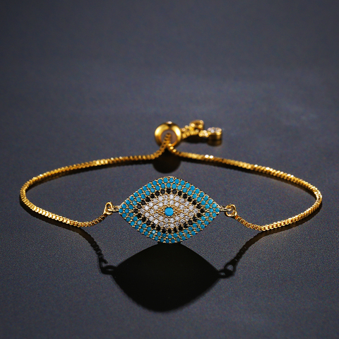 NEWBUY 2022 Trendy Turkish Gold Evil Eye Bracelet Pave CZ Blue Eye Gold Chain Bracelet Adjustable Female Party Jewelry ► Photo 1/6