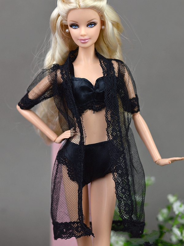 Doll Accessories Black Sexy Pajamas Lingerie Nightwear Lace Long Coat Night  Wear + Bra + Underwear Clothes For Barbie Doll - Price history & Review, AliExpress Seller - Your Princess Your Doll
