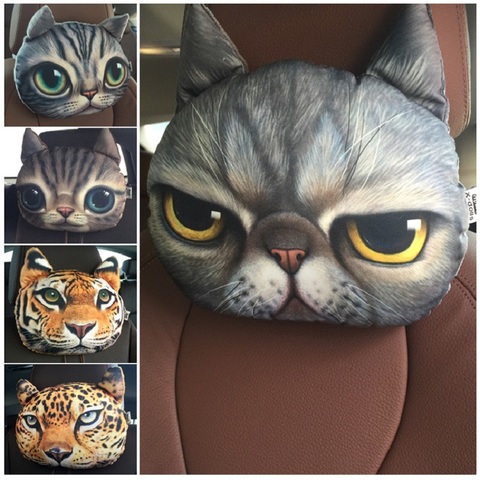 Newest 2022 3D Printed Dog Cat face Car Headrest Neck Rest Auto Neck Safety Cushion/ Car Neck Support Headrest Without Filler ► Photo 1/6