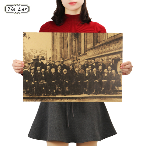 TIE LER Scientist Meeting 1927 Year Solvay Conference Classic Wall Picture Vintage Poster HD Bar Cafe Retro Wall Decor 51x36cm ► Photo 1/6
