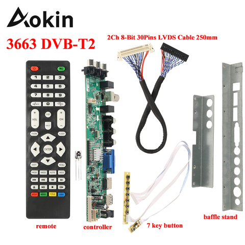 Digital 3663 DVB T2 Universal LCD TV Controller Driver Board UPGRADE 3463A Russian USB Play LUA63A82 3663 Board ► Photo 1/6