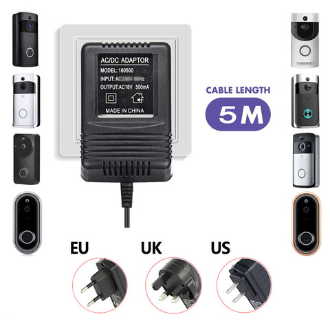 US UK EU Plug 18V AC Transformer Charger for Wifi Wireless Doorbell Camera Power Adapter IP Video Intercom Ring 220V-240V 5Meter ► Photo 1/6
