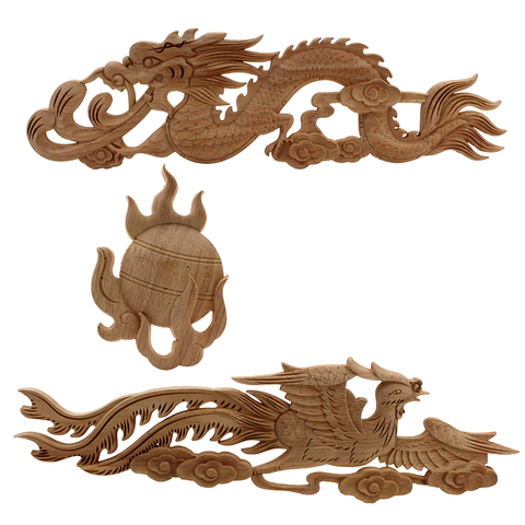 Chinese Dragon Wood Carved Decal Corner Appliques Frame Wall Doors Furniture Woodcarving Wedding Decoration Vintage Home Decor ► Photo 1/6