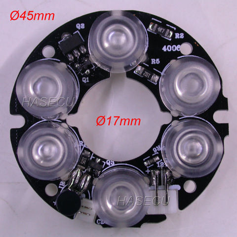 Infrared 6x SMT flat type IR LED board module for CCTV camera night vision (diameter 45mm / 17mm) 80 degree emitting angle ONLY ► Photo 1/1