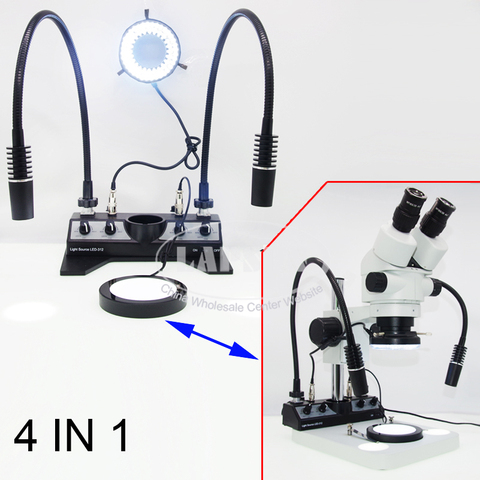 4 IN 1 LED Microscope Illuminator Set + Stage + 80 LED Ring Light + 2 Gooseneck Lamp 6W + Bottom Base Light (110-240V AC Input) ► Photo 1/6