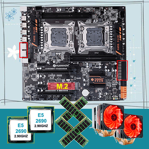 HUANANZHI X79-4D Dual Socket Motherboard Bundle M.2 NVMe SSD Slot 2 CPU Intel Xeon E5 2690 with Coolers RAM 64G(4*16G) REG ECC ► Photo 1/6