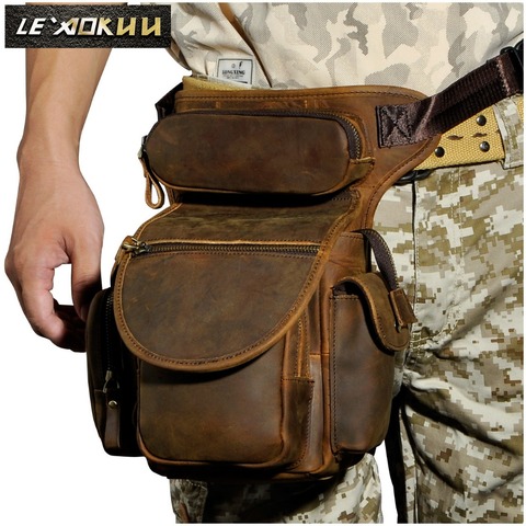 Genuine Leather Men Design Casual Messenger Shoulder Sling Bag Fashion Multifunction Waist Belt Pack Drop Leg Bag Pouch 3109 ► Photo 1/1