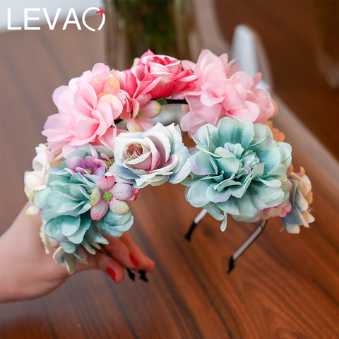 LEVAO Spring Bride Wedding Hairband Flower Crown Headband Hair Accessories Women Sweet Floral Weather Hair Hoop Hairwear ► Photo 1/6