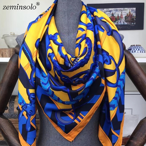 100% Twill Silk Scarf Scarves For Women Hijab Design Print Chain Square Silk Scarves Shawls 130*130cm 2022 Female Bandana Wraps ► Photo 1/6